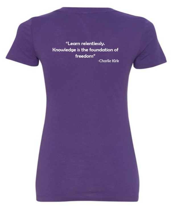 FREEDOM-"I am Charlie Kirk", "Learn relentlessly..."- Block Design- Female- V-neck