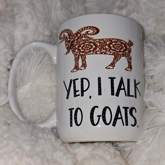 15oz Coffee Mug- "Yep I Talk to Goats" (Red Goat)