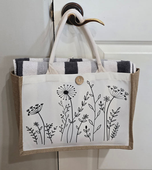 Jute Tote Bag- Wildflowers (Pattern 1)