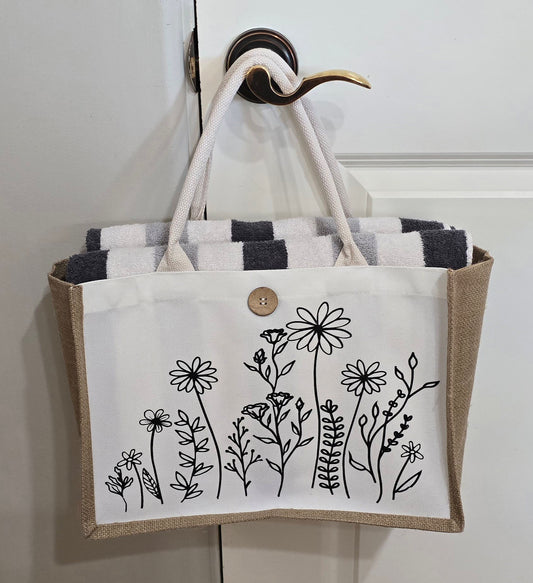 Jute Tote Bag- Wildflower (Pattern 2)