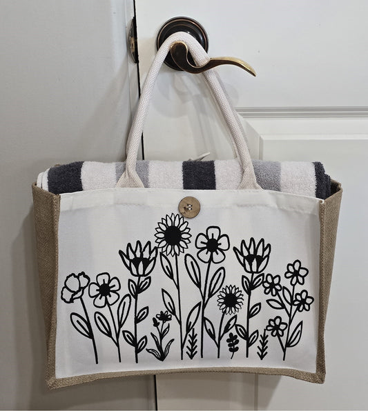 Jute Tote Bag- Wildflower (Pattern 3)