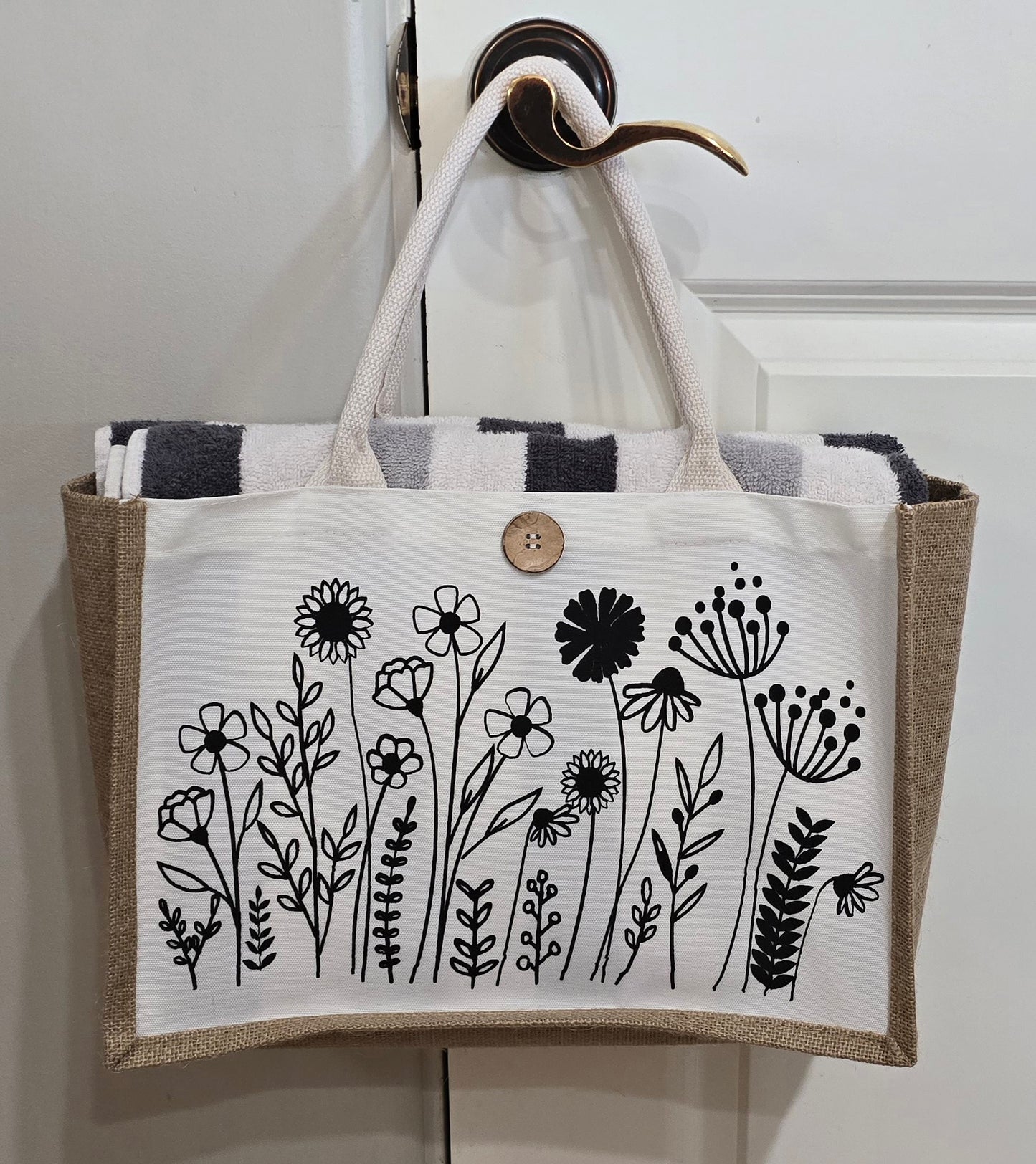 Jute Tote Bag- Wildflower (Pattern 4)