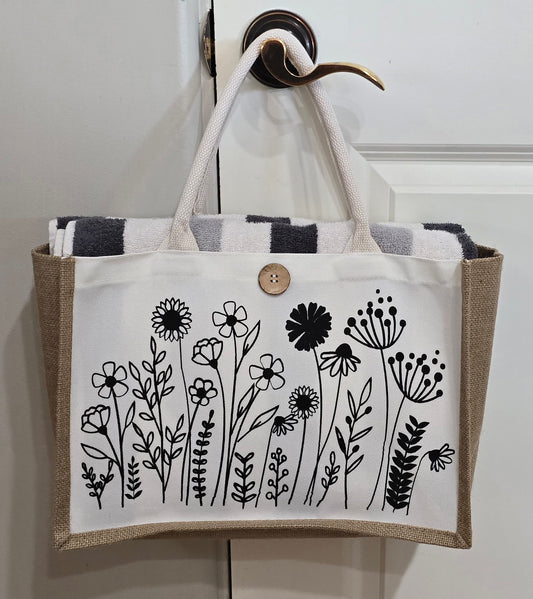 Jute Tote Bag- Wildflower (Pattern 4)