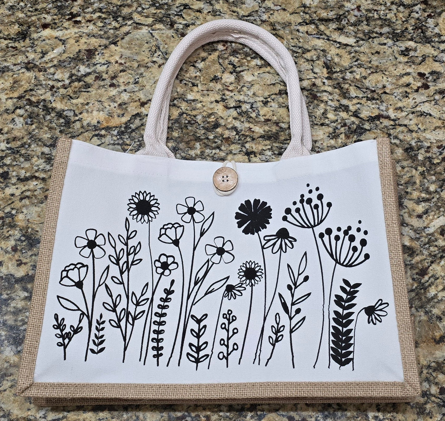 Jute Tote Bag- Wildflower (Pattern 4)