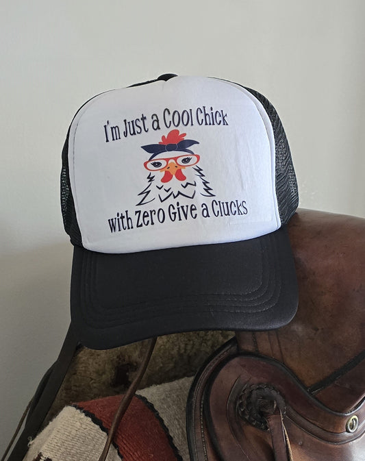 Funny Chicken Hat | "Cool Chick" Black and White Cap | Humorous Farm Accessories