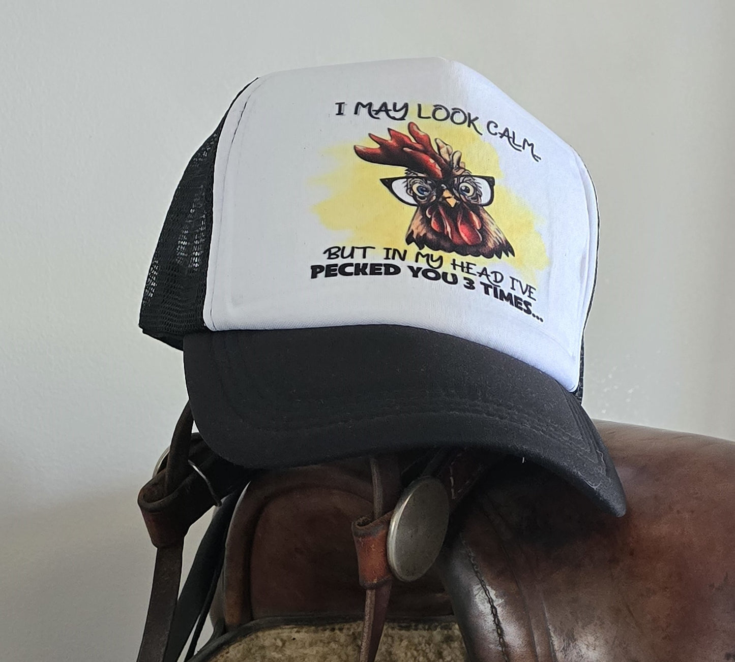 Funny Chicken Hat | "I May Look Calm, But in My Head I've Peck You 3 Times" Cap | Humorous Poultry Lover Accessory