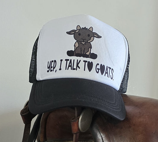 Adorable Goat Hat | "Yep, I Talk to Goats" Black and White Cap | Cute Farm Animal Accessories