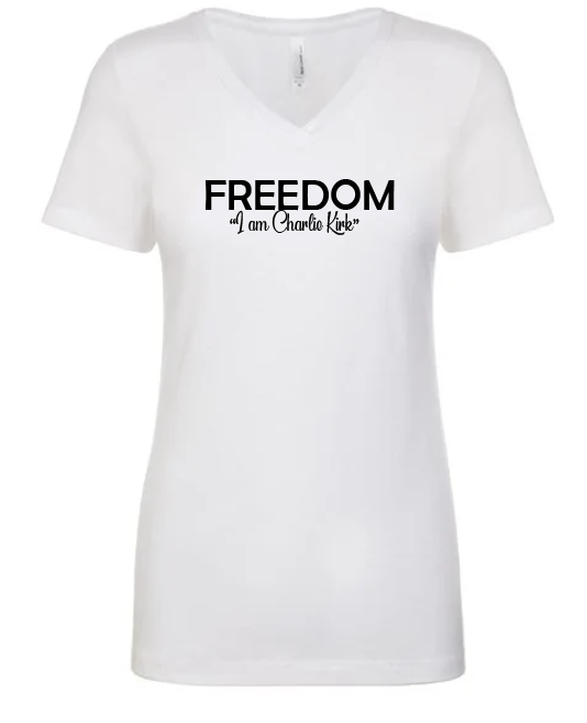 FREEDOM-"I am Charlie Kirk", "Learn relentlessly..."- Block Design- Female- V-neck