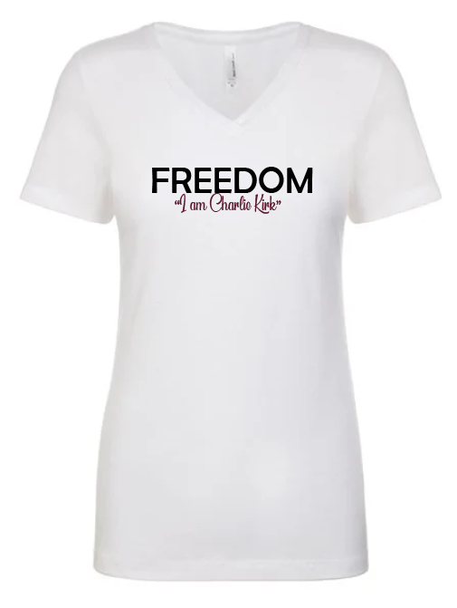 FREEDOM-"I am Charlie Kirk", "Learn relentlessly..."- Block Design- Female- V-neck