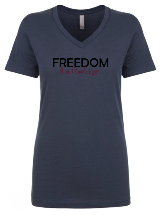 FREEDOM-"I am Charlie Kirk", "Learn relentlessly..."- Block Design- Female- V-neck