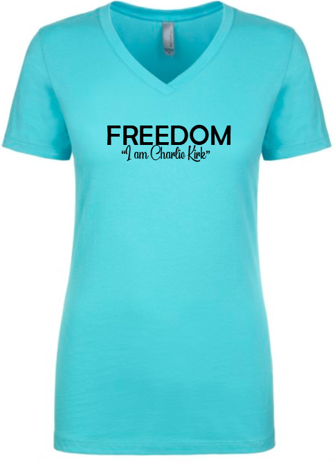 FREEDOM-"I am Charlie Kirk", "Learn relentlessly..."- Block Design- Female- V-neck