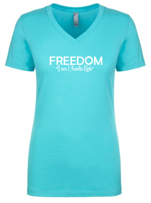 FREEDOM-"I am Charlie Kirk", "Learn relentlessly..."- Block Design- Female- V-neck