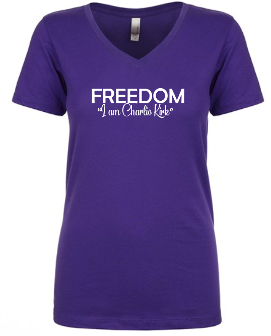 FREEDOM-"I am Charlie Kirk", "Learn relentlessly..."- Block Design- Female- V-neck