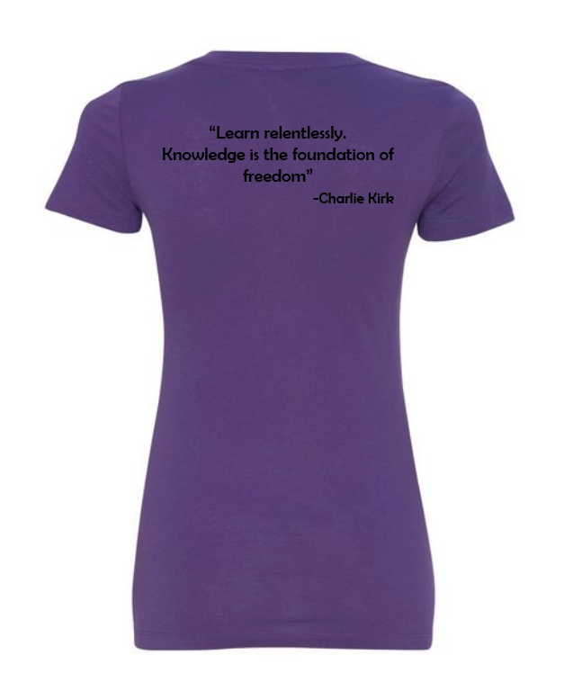 FREEDOM-"I am Charlie Kirk", "Learn relentlessly..."- Block Design- Female- V-neck