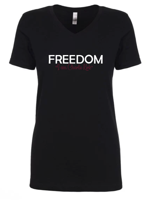 FREEDOM-"I am Charlie Kirk", "Learn relentlessly..."- Block Design- Female- V-neck