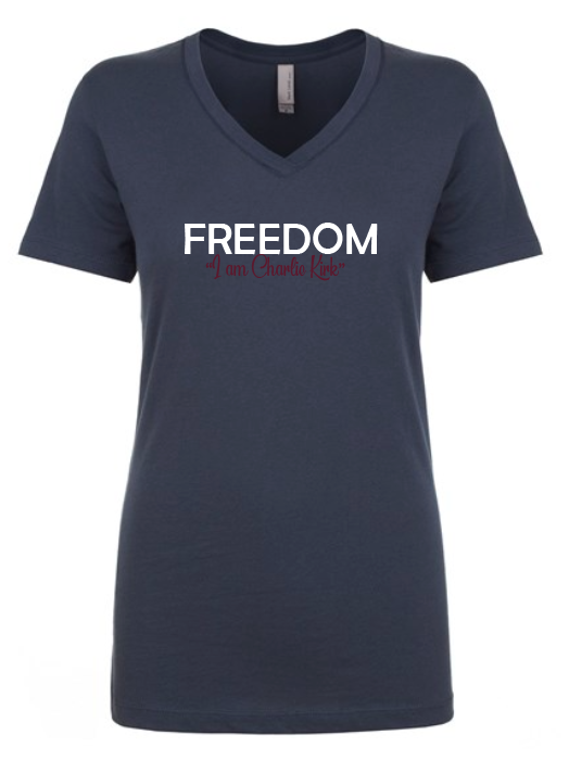 FREEDOM-"I am Charlie Kirk", "Learn relentlessly..."- Block Design- Female- V-neck