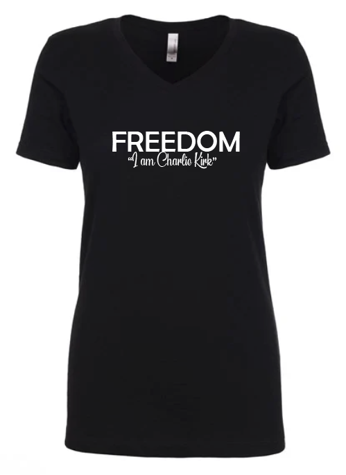 FREEDOM-"I am Charlie Kirk", "Learn relentlessly..."- Block Design- Female- V-neck