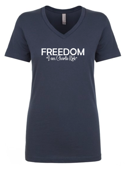 FREEDOM-"I am Charlie Kirk", "Learn relentlessly..."- Block Design- Female- V-neck